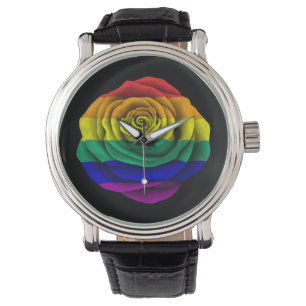 Rainbow Gay Pride Roos Flag op Black Horloge