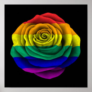 Rainbow Gay Pride Roos Flag op Black Poster