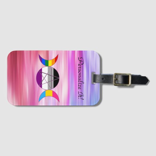 Rainbow Gay Pride Triple Moon Goddess Pentacle Bagagelabel (Voorkant (horizontaal))