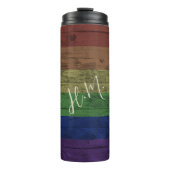 Rainbow Gay Pride Vlag LGBT Hout Graan Custom Naam Thermosbeker (Voorkant)