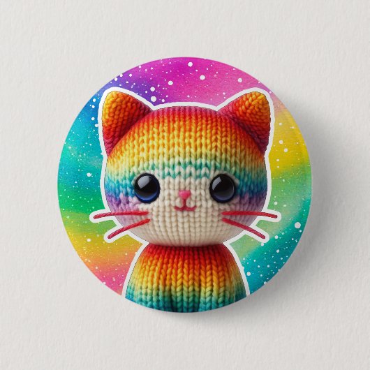 Rainbow Gebreide Schattigee Kat Button Pin (Voorkant)