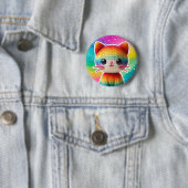Rainbow Gebreide Schattigee Kat Button Pin (In situ)