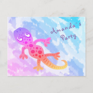 Rainbow Gecko Birthday Party Invite Uitnodiging Briefkaart
