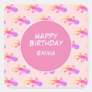 Rainbow Gecko Roze Aangepaste Kinderen van afgelop Vierkante Sticker