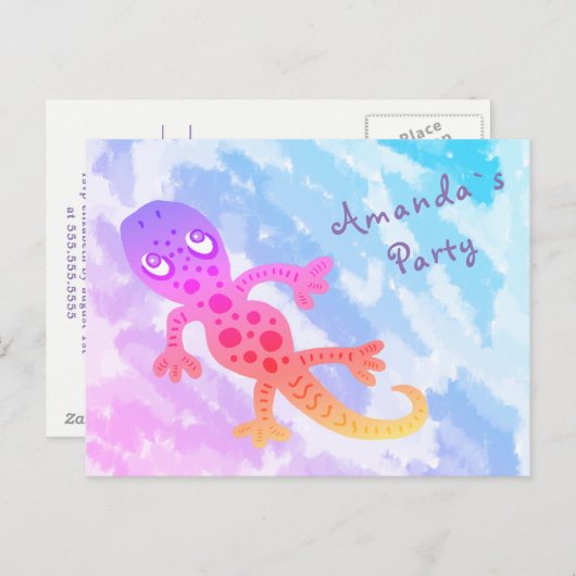 Rainbow Gecko verjaardagsfeestje uitnodigen Uitnodiging Briefkaart (Voorkant / Achterkant)
