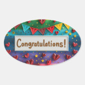 Rainbow Gefeliciteerd Digitale Kunst Ovale Sticker (Voorkant)