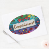 Rainbow Gefeliciteerd Digitale Kunst Ovale Sticker (Envelop)