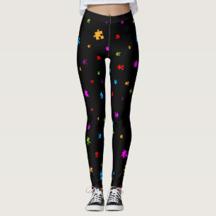 Rainbow gekleurde autisme-puzzelstukjes op BLACK Leggings