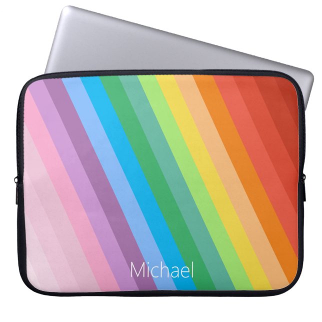 Rainbow gekleurde strepen, gepersonaliseerde naam laptop sleeve (Voorkant)