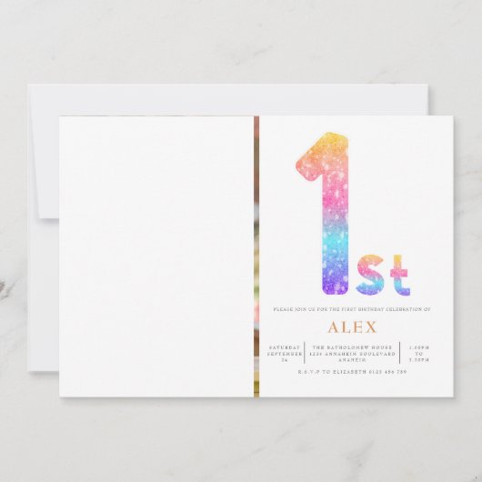 Rainbow Gender Neutral 1st Birthday Foto Kaart (Voorkant)