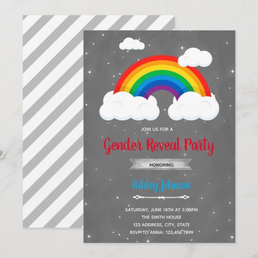 Rainbow gender onthult uitnodiging (Voorkant / Achterkant)