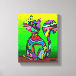 Rainbow GeometriCat Geometric Pattern Cat Art Canvas Afdruk