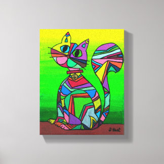 Rainbow GeometriCat Geometric Pattern Cat Art Canvas Afdruk