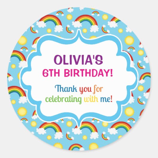Rainbow gepersonaliseerde schattige wolk afdichtin ronde sticker (Voorkant)