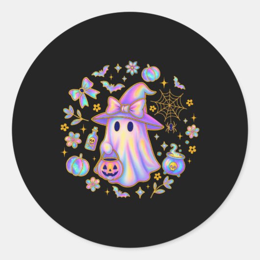 Rainbow Ghost Witch Shirt Schattige Pumpkin Cauldr Ronde Sticker (Voorkant)
