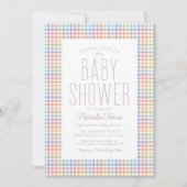 Rainbow gingham plaid schattig pastelbaby shower kaart (Voorkant)