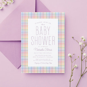 Rainbow gingham plaid schattig pastelbaby shower kaart