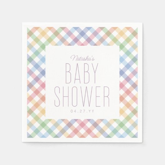 Rainbow gingham plaid schattig pastelbaby shower servet (Voorkant)