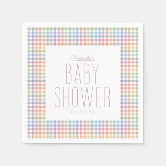 Rainbow gingham plaid schattig pastelbaby shower servet (Voorkant)