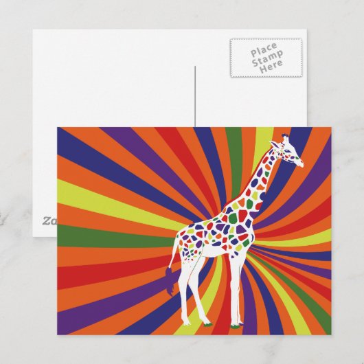 Rainbow Giraffe Art Briefkaart (Voorkant / Achterkant)