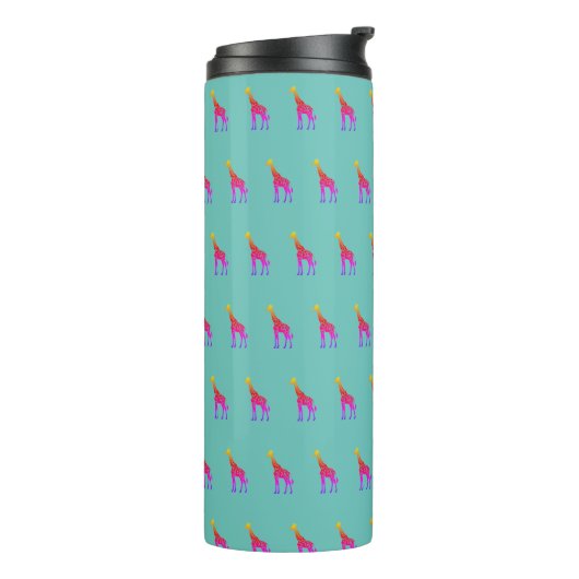 Rainbow Giraffe Tumbler - Aqua achtergrond Thermosbeker (Gedraaid links)