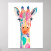 Rainbow Giraffe Waterverf Portret Poster (Voorkant)