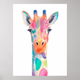 Rainbow Giraffe Waterverf Portret Poster