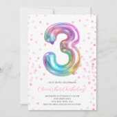 Rainbow Girl 3rd Birthday Party Ballonnummer Kaart (Voorkant)