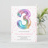 Rainbow Girl 3rd Birthday Party Ballonnummer Kaart (Staand voorkant)