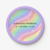 Rainbow Girl 4th Birthday Papieren Bordje (Voorkant)