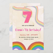 Rainbow Girl 7th Birthday Invitation Kaart (Voorkant / Achterkant)