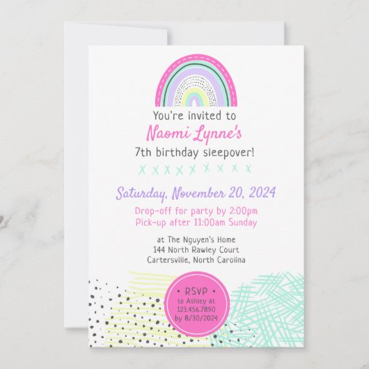 Rainbow Girl 90's Verjaardag Sleepover Kawaii Part Kaart (Voorkant)