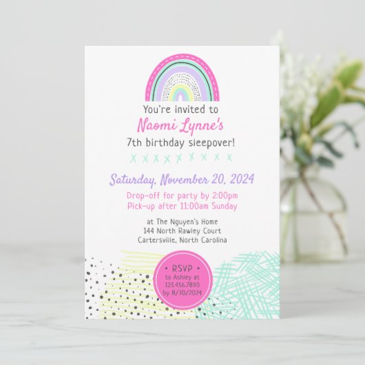 Rainbow Girl 90's Verjaardag Sleepover Kawaii Part Kaart (Staand voorkant)