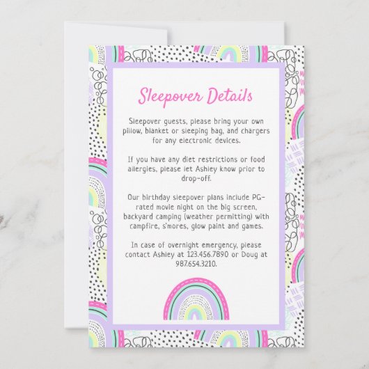 Rainbow Girl 90's Verjaardag Sleepover Kawaii Part Kaart (Achterkant)