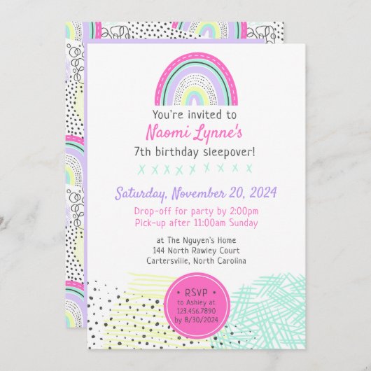 Rainbow Girl 90's Verjaardag Sleepover Kawaii Part Kaart (Voorkant / Achterkant)