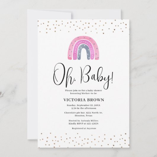 Rainbow Girl Baby shower Invitation Kaart (Voorkant)