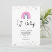 Rainbow Girl Baby Shower Invitation Kaart (Staand voorkant)