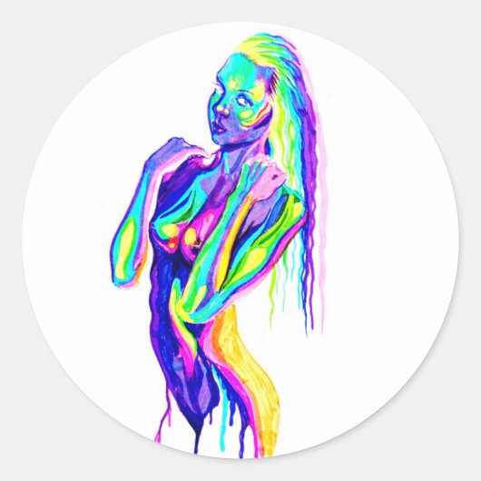 Rainbow girl  canvas print ronde sticker (Voorkant)