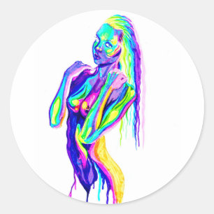 Rainbow girl canvas print ronde sticker