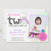 Rainbow Girl's 2e verjaardag Kawaii Doodles Foto Kaart (Voorkant)