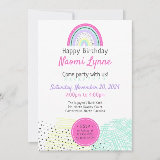 Rainbow Girl's 90's Verjaardag Kawaii Doodles Foto Kaart (Voorkant)