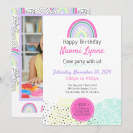 Rainbow Girl's 90's Verjaardag Kawaii Doodles Foto Kaart