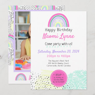 Rainbow Girl's 90's Verjaardag Kawaii Doodles Foto Kaart