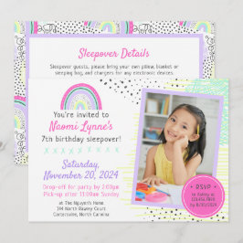 Rainbow Girl's 90's Verjaardag Sleepover Party Fot Kaart