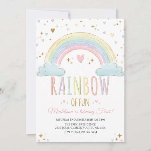 Rainbow Girl's Birthday Party Invitation Kaart (Voorkant)