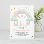 Rainbow Girl's Birthday Party Invitation Kaart (Staand voorkant)