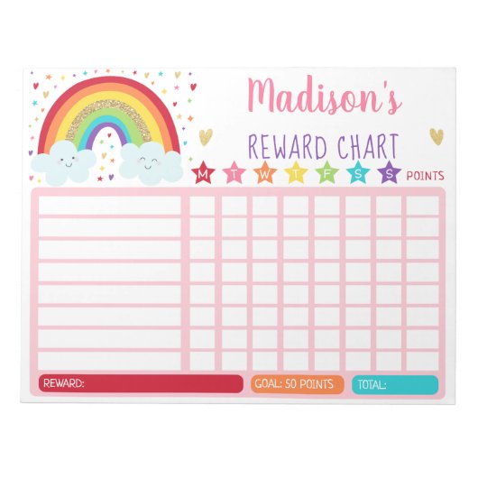 Rainbow Girls Reward Chart Chore Pink Gold Notitieblok (Voorkant)