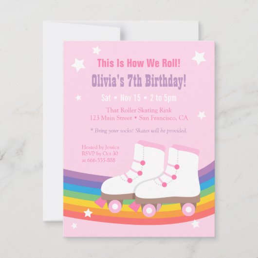 Rainbow Girls Skating Birthday Party Invitations Kaart (Voorkant)