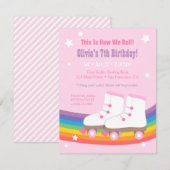 Rainbow Girls Skating Birthday Party Invitations Kaart (Voorkant / Achterkant)