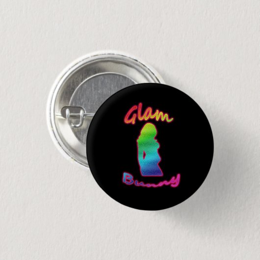Rainbow Glam Bunny-Logo op zwarte Button (Voorkant /achterkant)